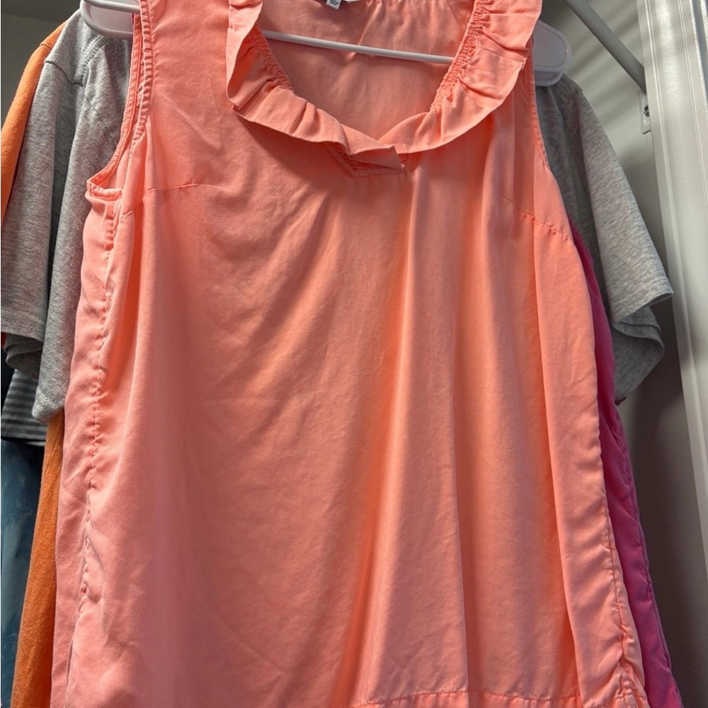 Crown & Ivy coral/peach ruffle top sleeveless top